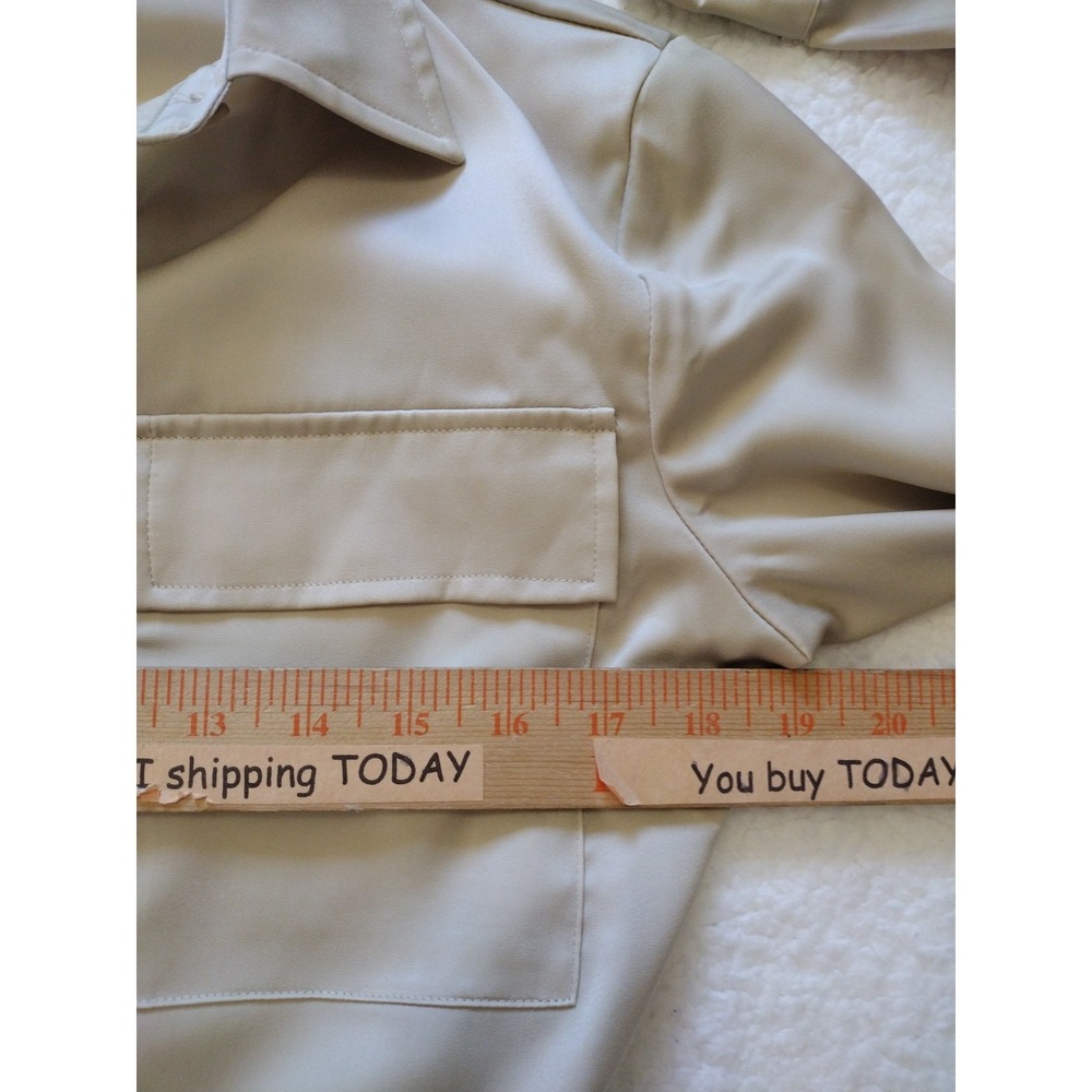 Scoop Jumpsuit Woman Medium Beige Flare Long Sleeves Collared Belted Silky - Picture 6 of 8